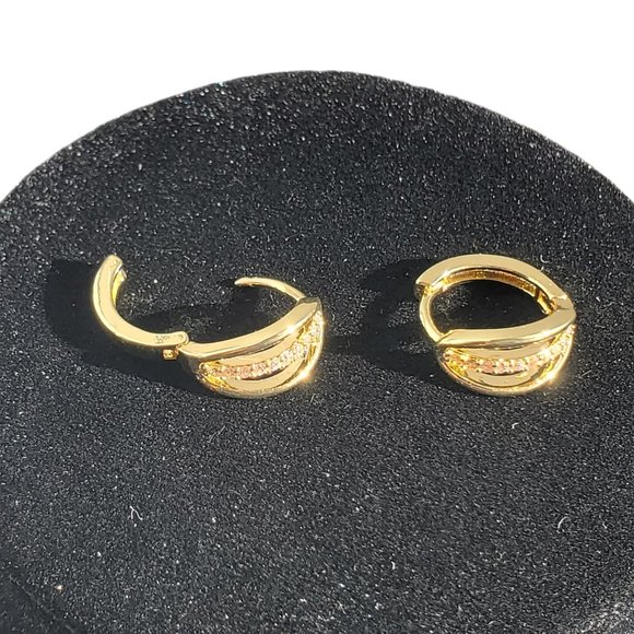 14K Gold Small 3 Row 1ct Diamond Hoop Womens Earrings Ladies Huggies Jewelry NEW